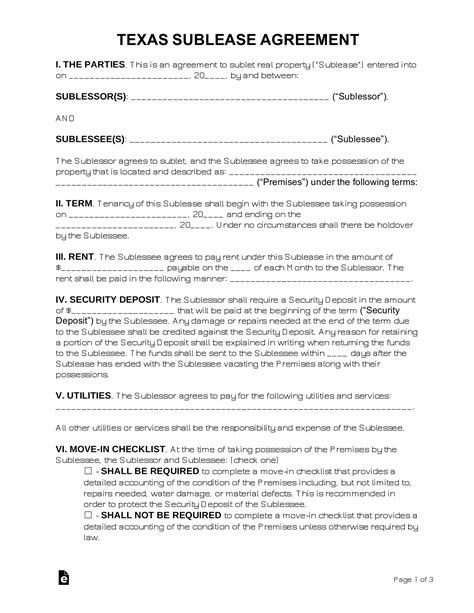 Sublease Agreement Template Texas